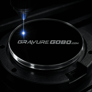 Gobo verre personnalisé Ø37 mm noir et blanc gravé au laser